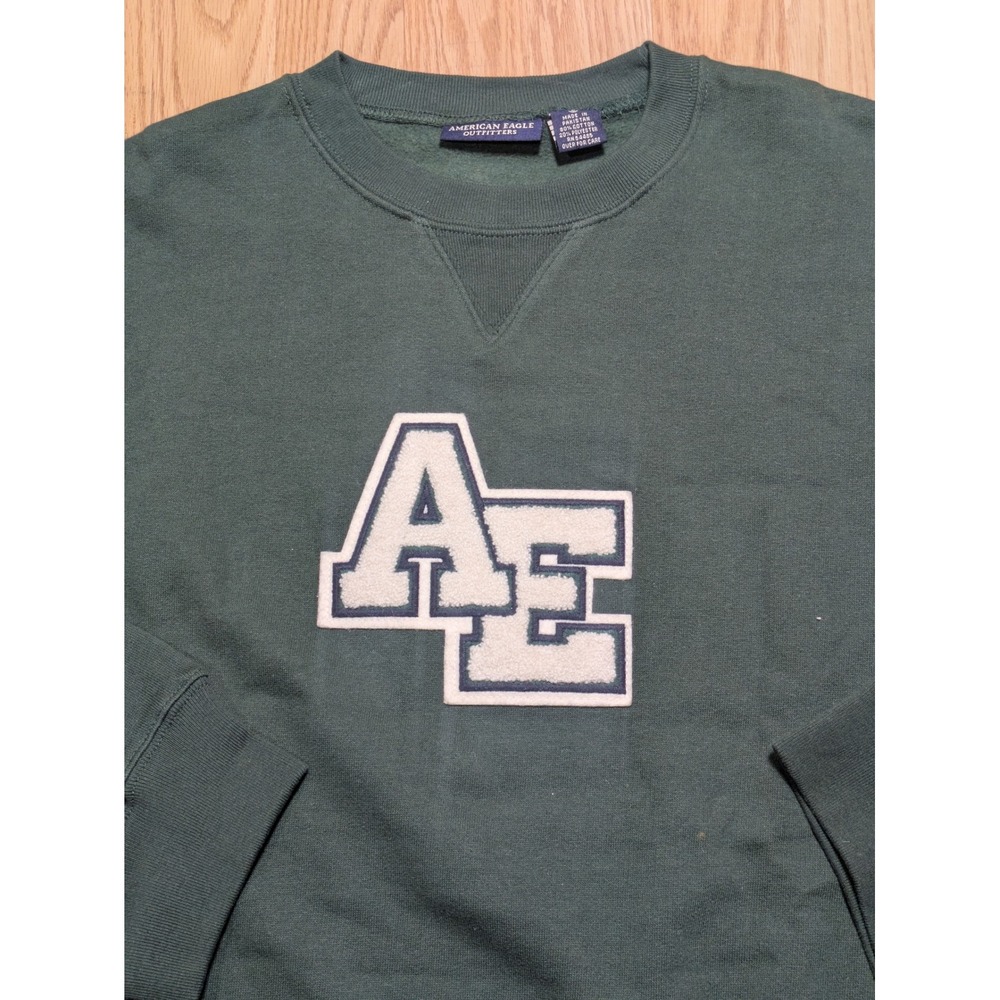 American Eagle Mens Vintage Y2K AE Chenille Logo Crewneck Sweatshirt Green XL